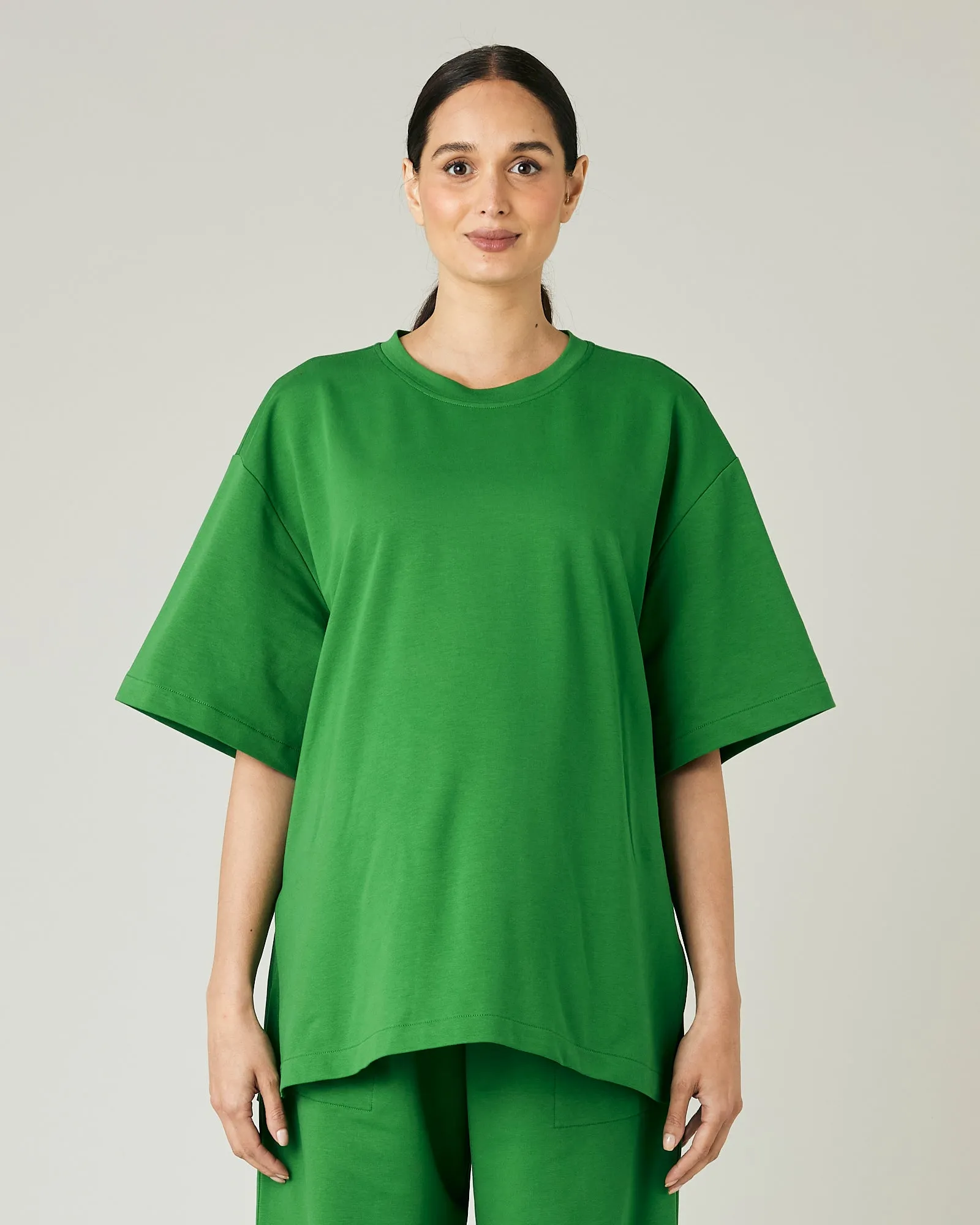 Jude Juniper Green Cotton Jersey Short Drop Sleeve Top