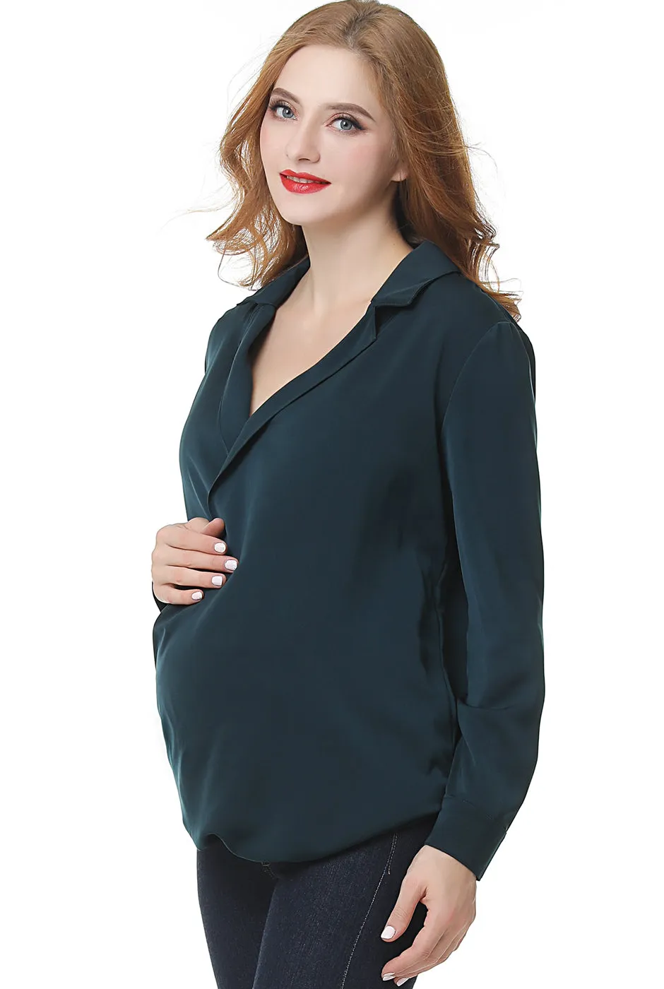 Kimi   Kai Maternity "Brook" Surplice Drape Front Nursing Blouse