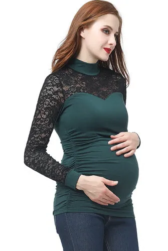 Kimi   Kai Maternity "Faye" Mock Neck Lace Panel Top