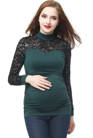 Kimi   Kai Maternity "Faye" Mock Neck Lace Panel Top