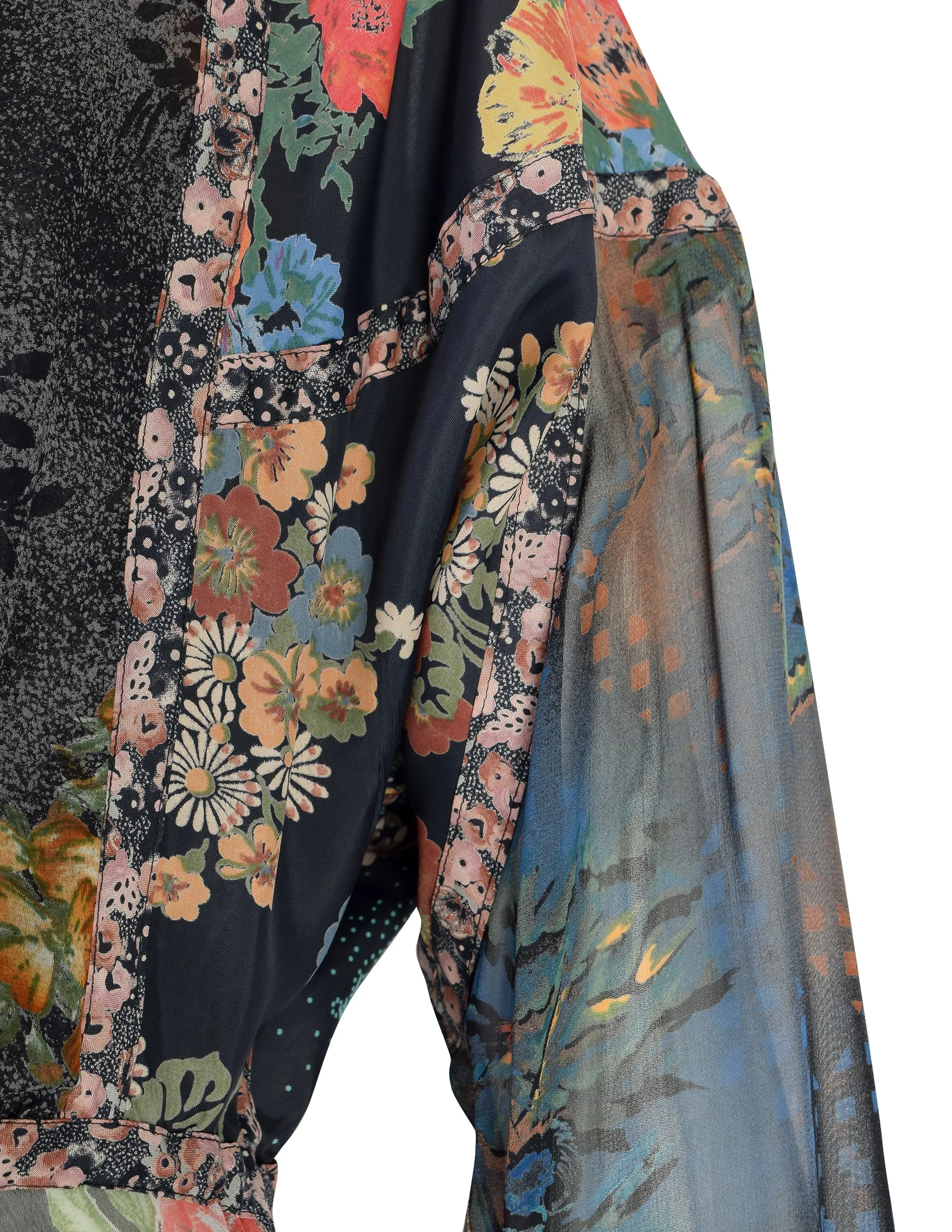 Koos van den Akker Vintage Patchwork Mixed Floral Silk Chiffon Shirt