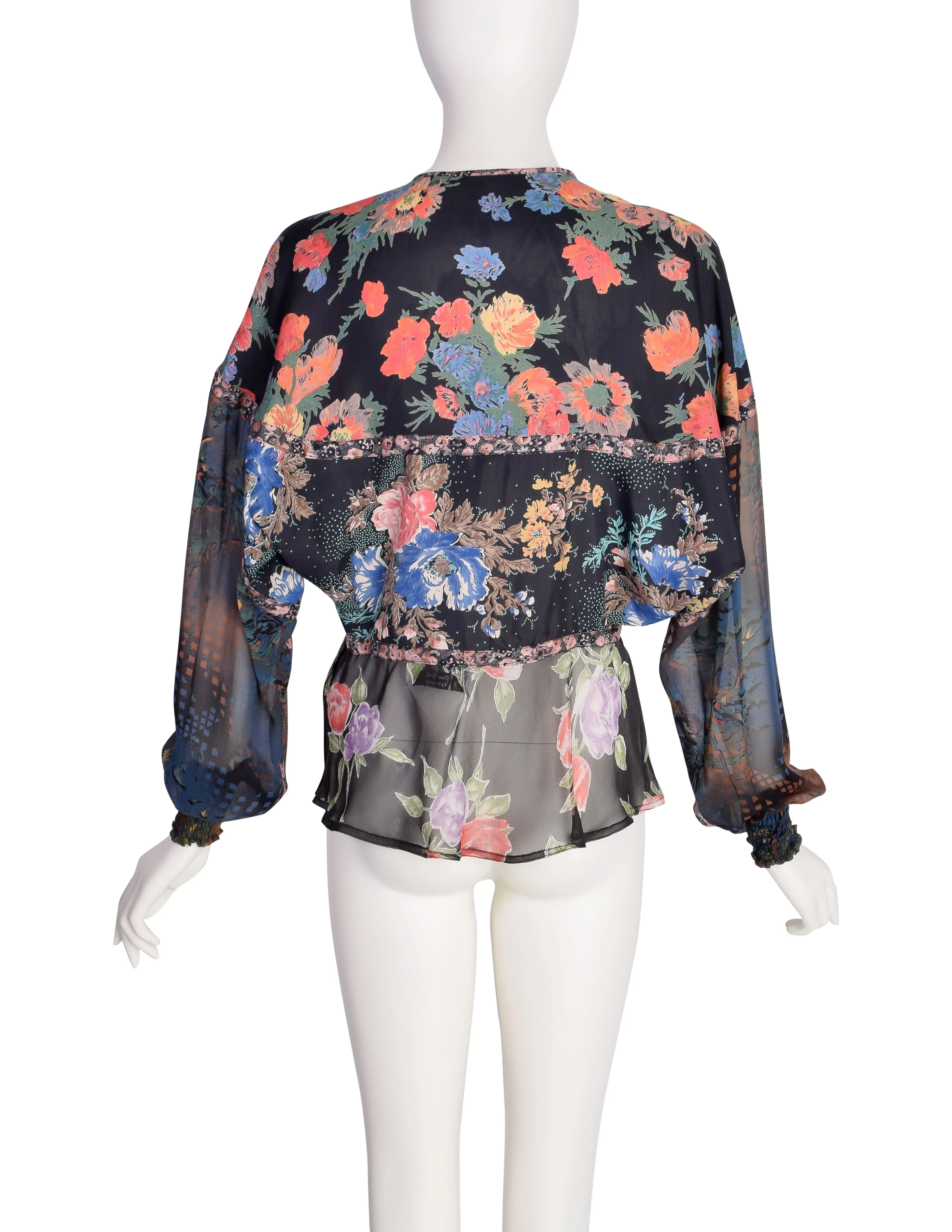 Koos van den Akker Vintage Patchwork Mixed Floral Silk Chiffon Shirt