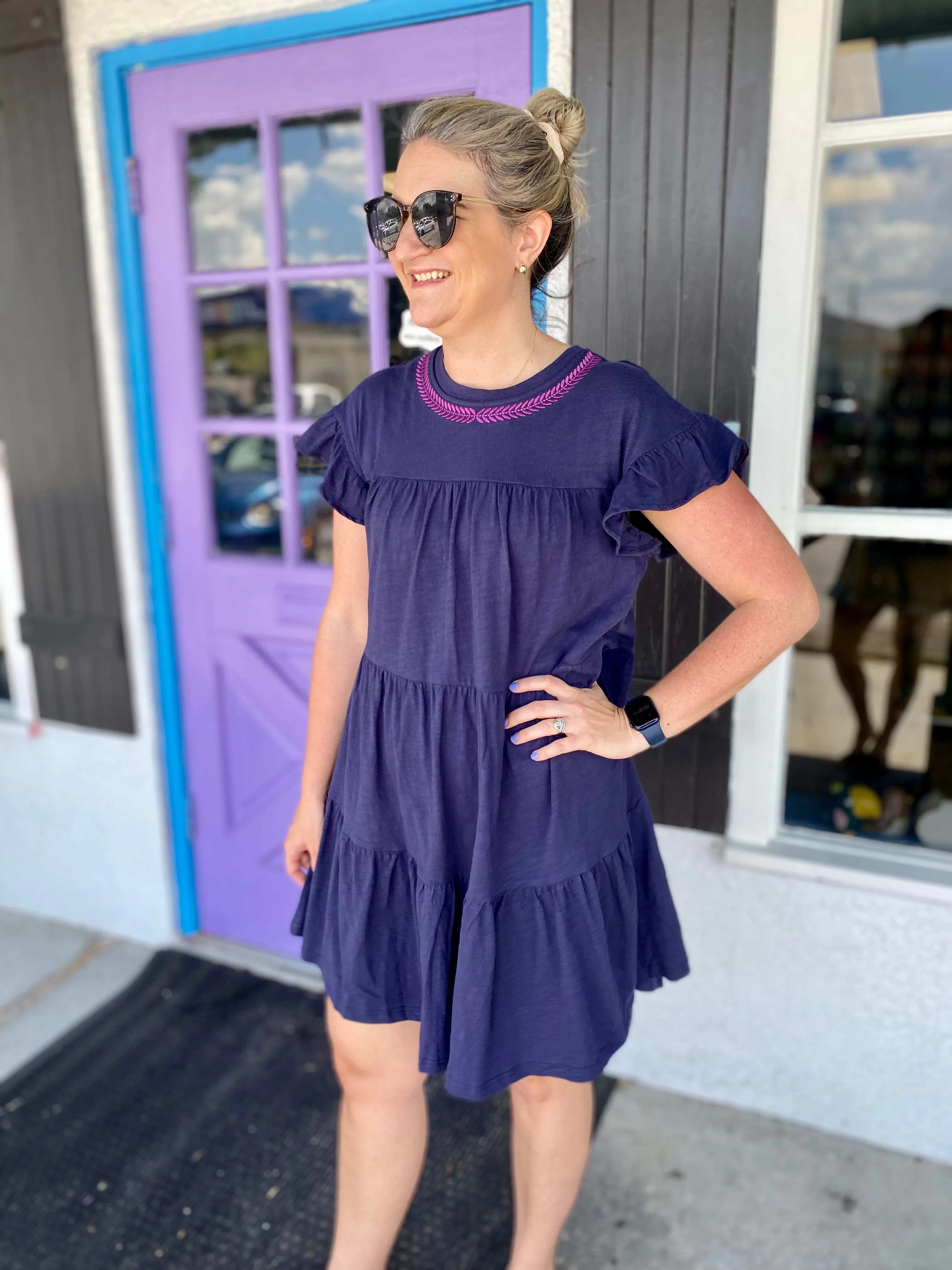 Lady Athena Embroidered Neck Dress