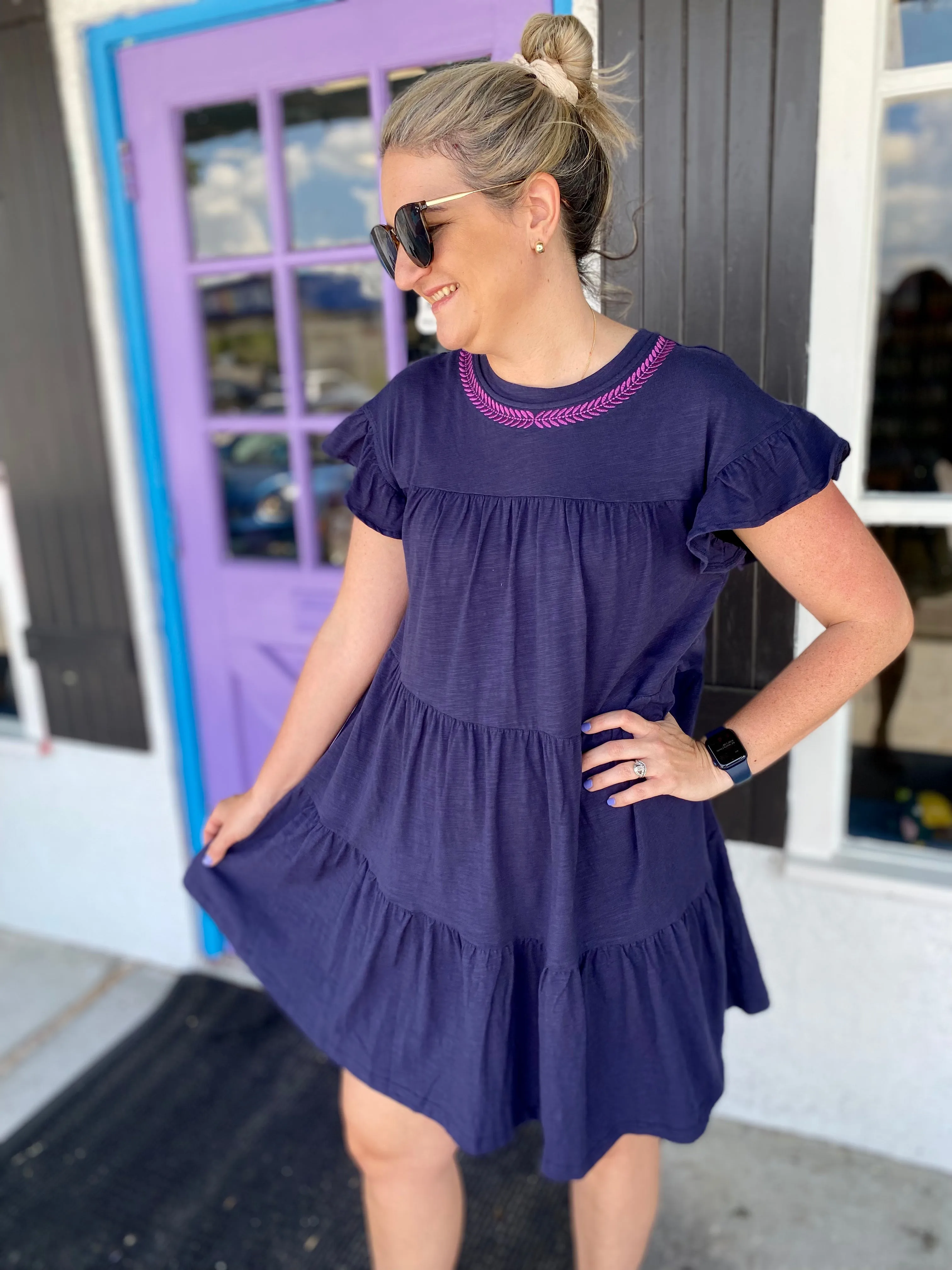 Lady Athena Embroidered Neck Dress