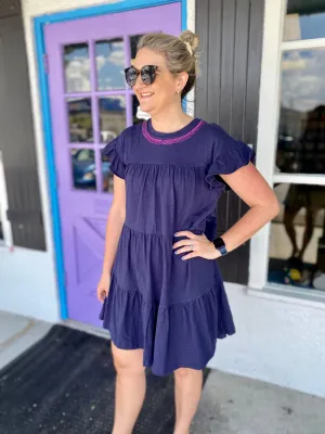 Lady Athena Embroidered Neck Dress