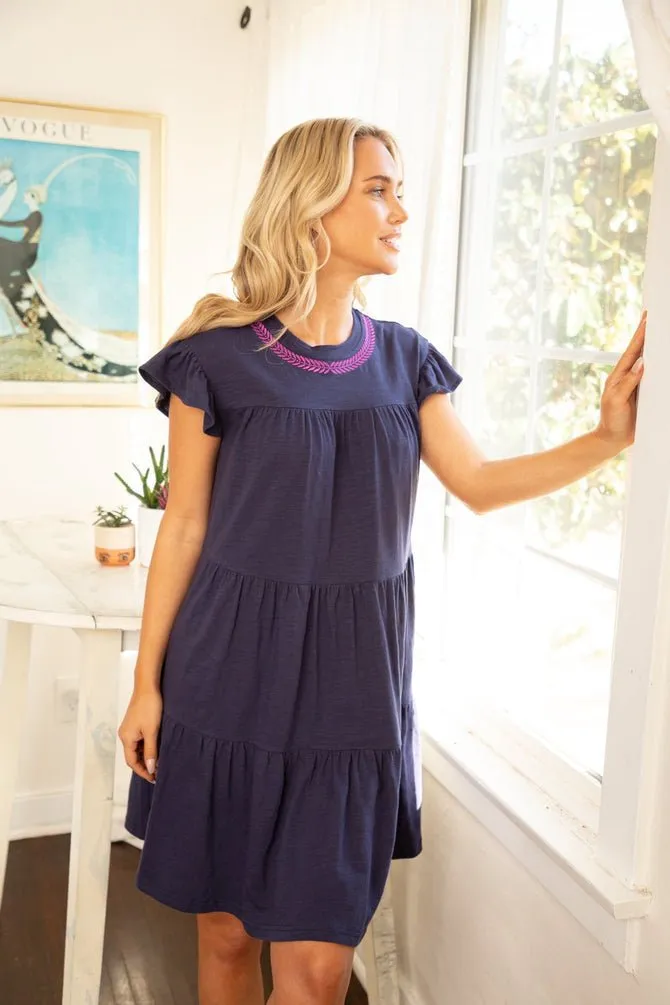 Lady Athena Embroidered Neck Dress