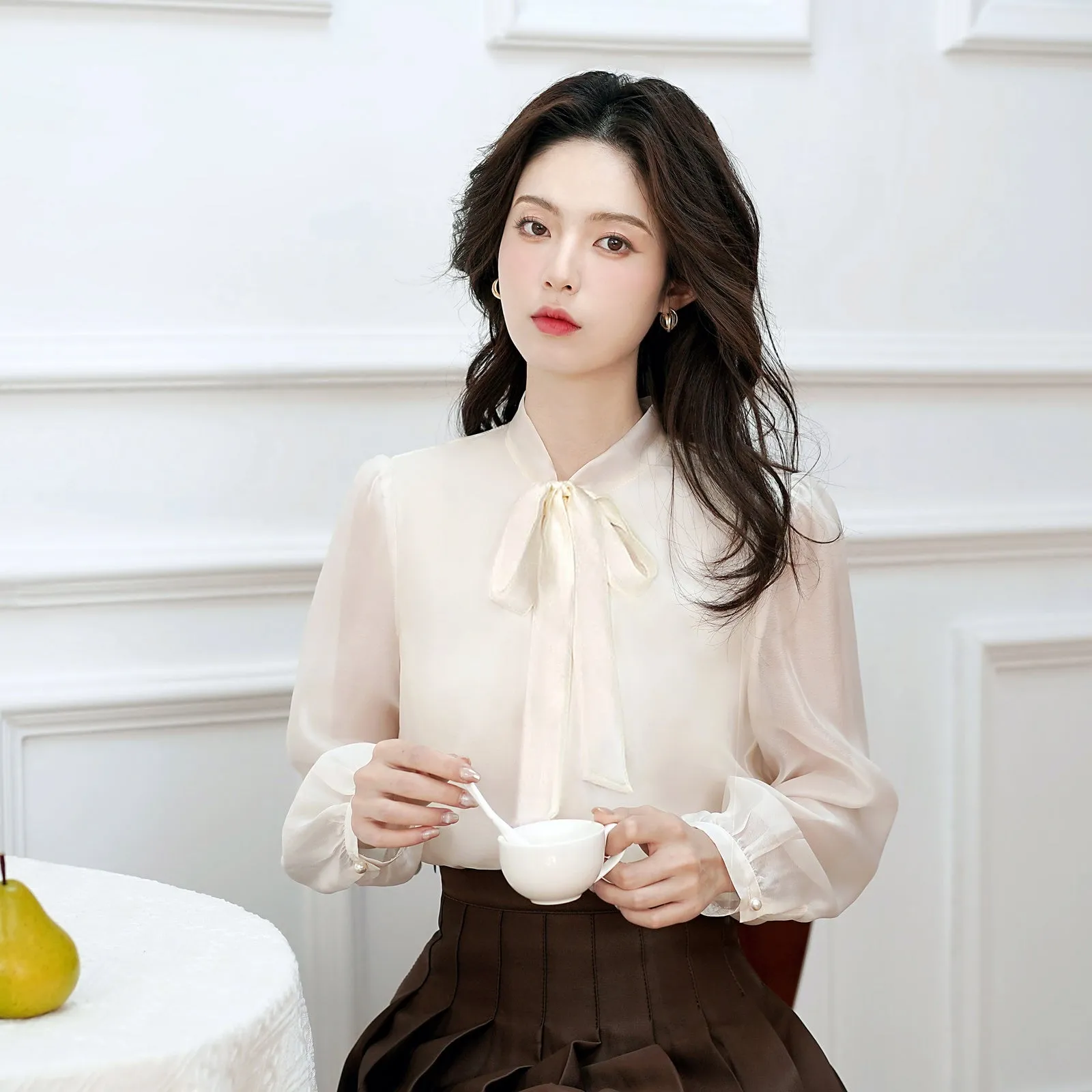 Lightweight Sheer Blouse for Women with a Delicate Bateau Neckline