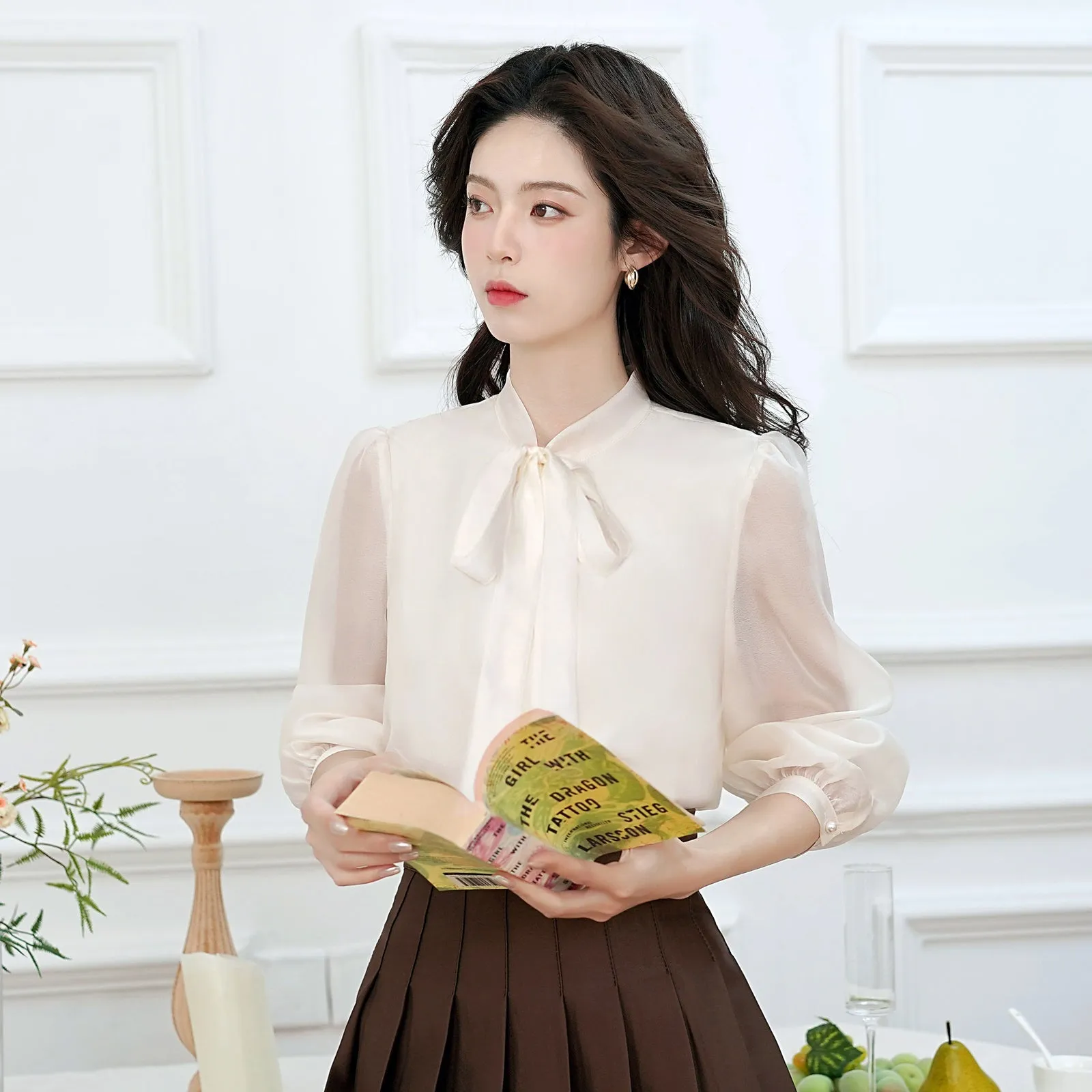 Lightweight Sheer Blouse for Women with a Delicate Bateau Neckline