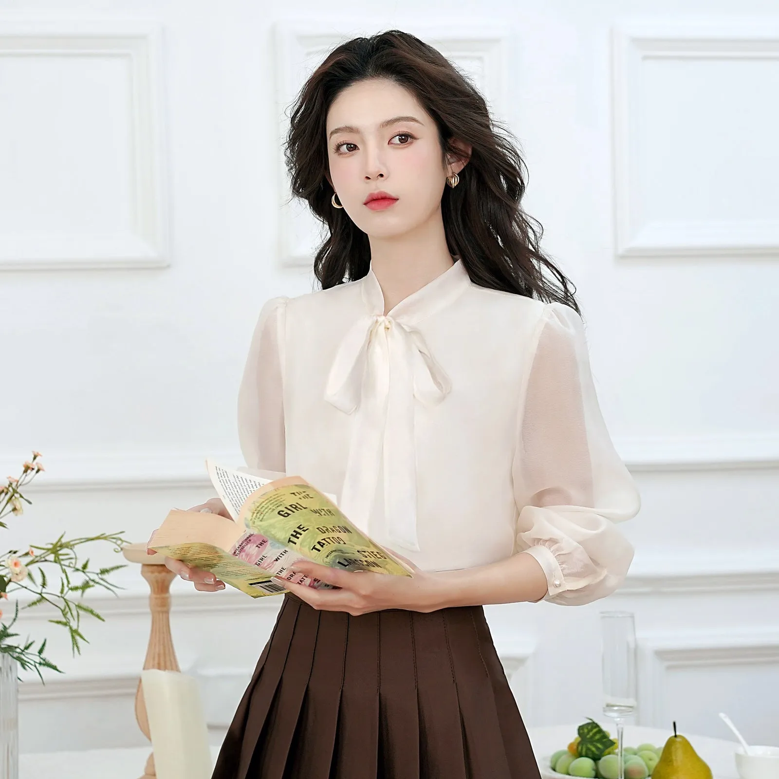 Lightweight Sheer Blouse for Women with a Delicate Bateau Neckline