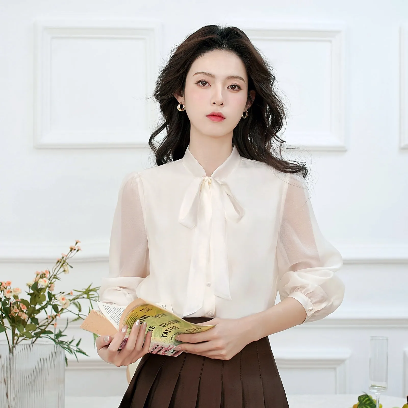 Lightweight Sheer Blouse for Women with a Delicate Bateau Neckline