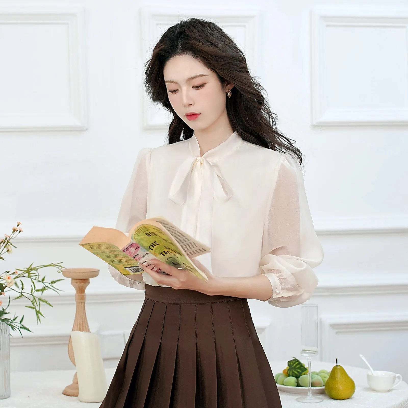 Lightweight Sheer Blouse for Women with a Delicate Bateau Neckline