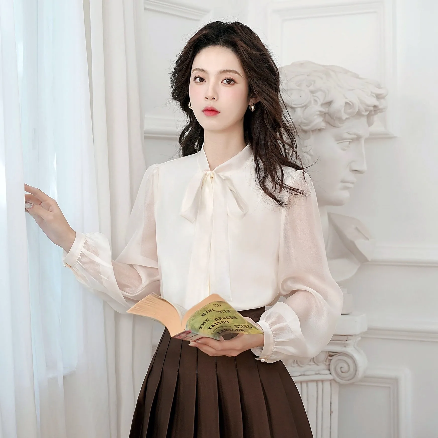 Lightweight Sheer Blouse for Women with a Delicate Bateau Neckline