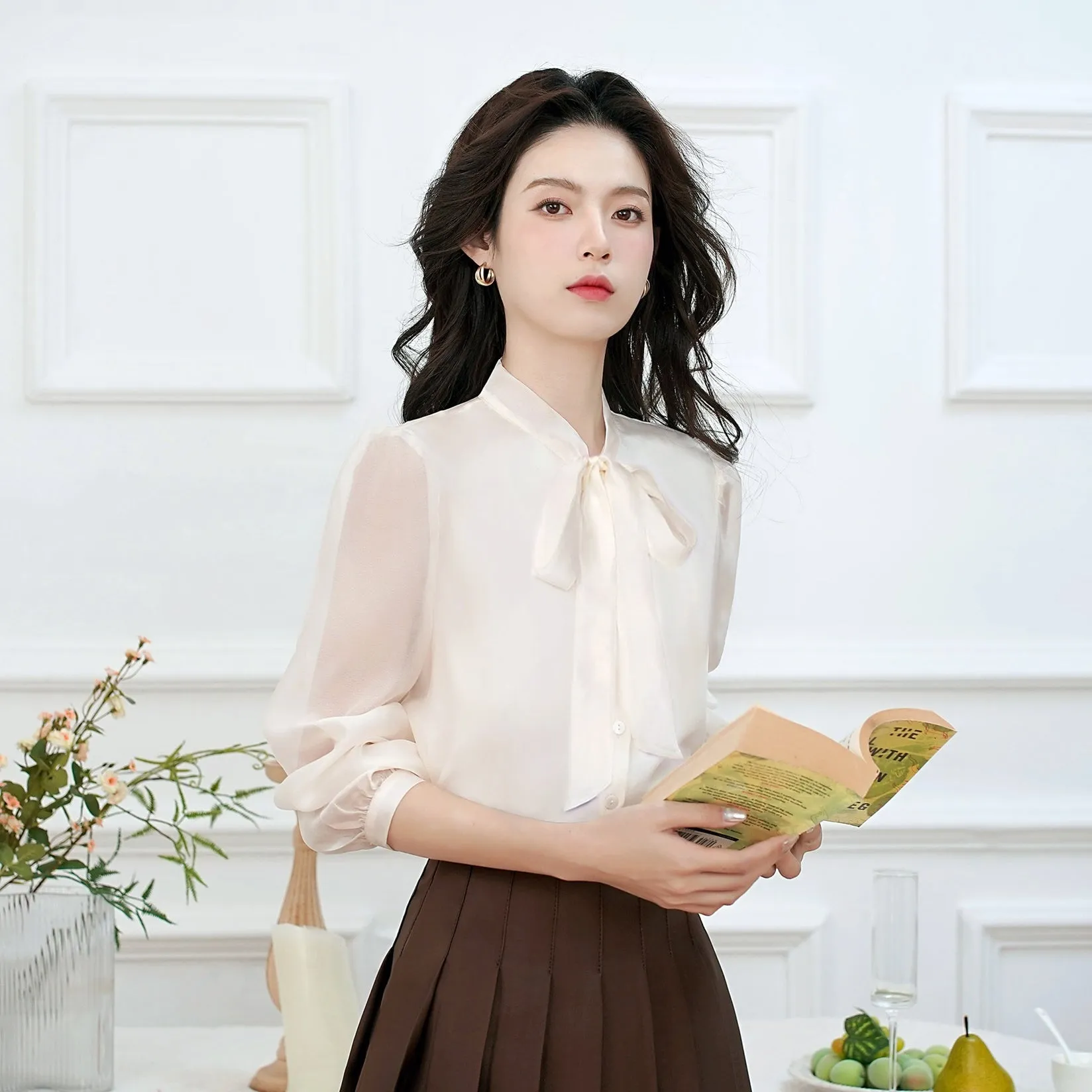 Lightweight Sheer Blouse for Women with a Delicate Bateau Neckline