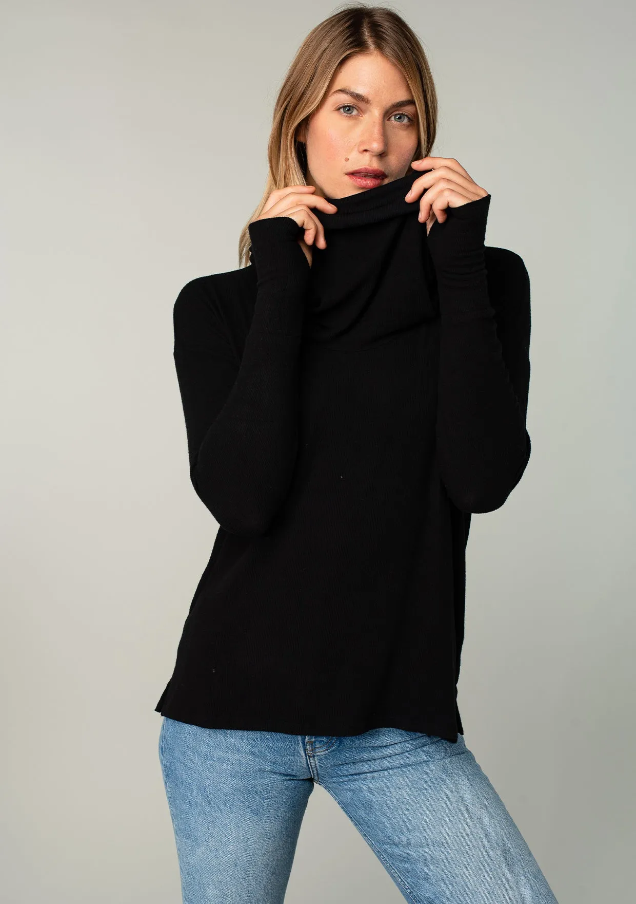 Long Weekend Micro Rib Cowl Neck Top