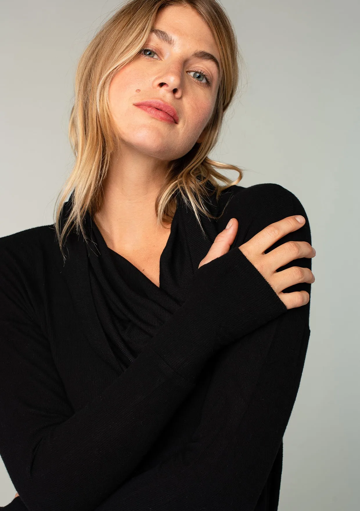 Long Weekend Micro Rib Cowl Neck Top