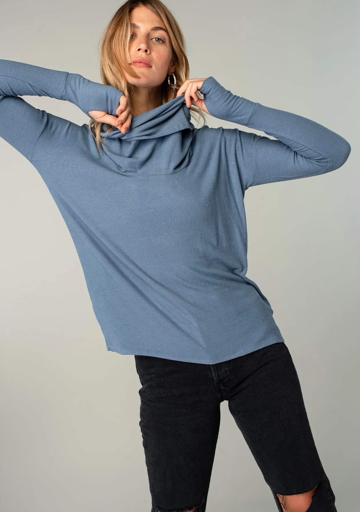 Long Weekend Micro Rib Cowl Neck Top