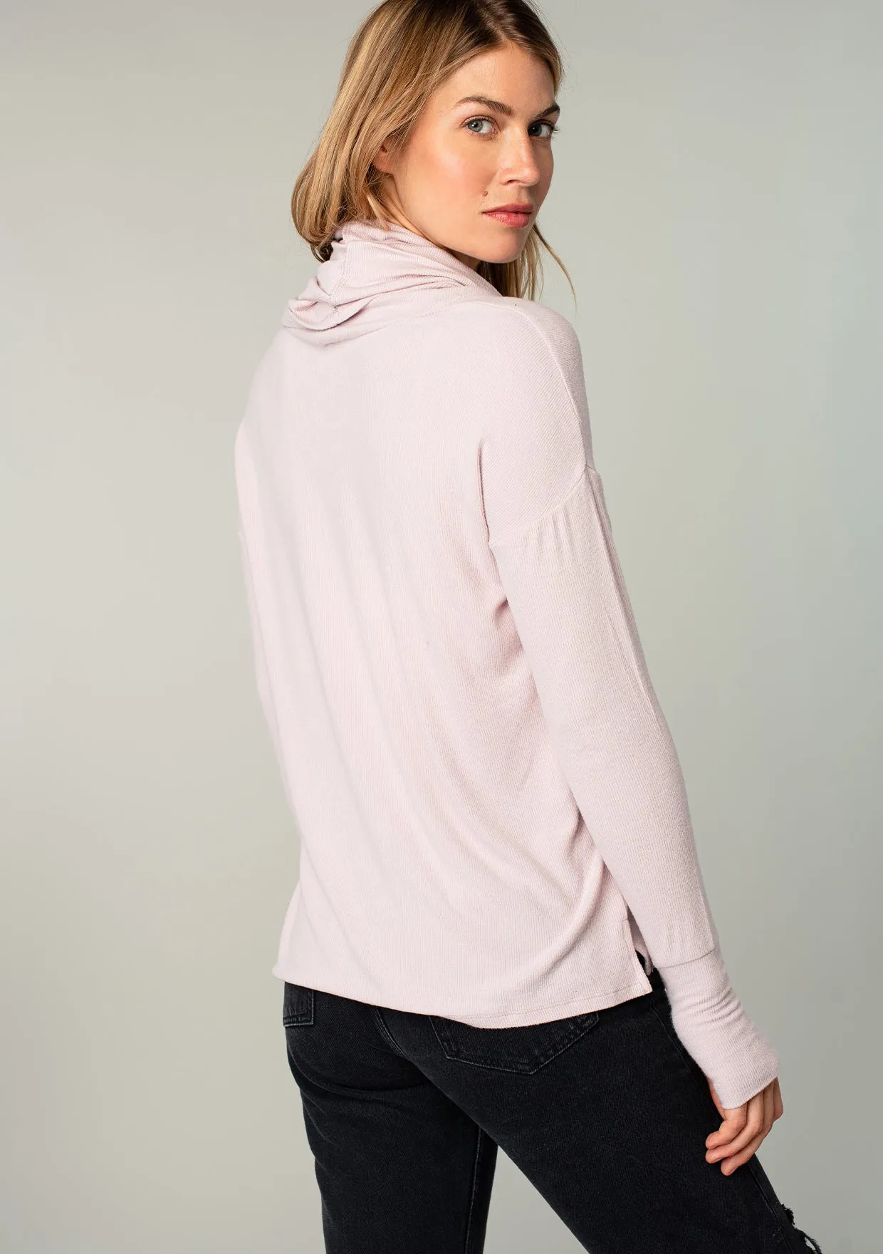 Long Weekend Micro Rib Cowl Neck Top