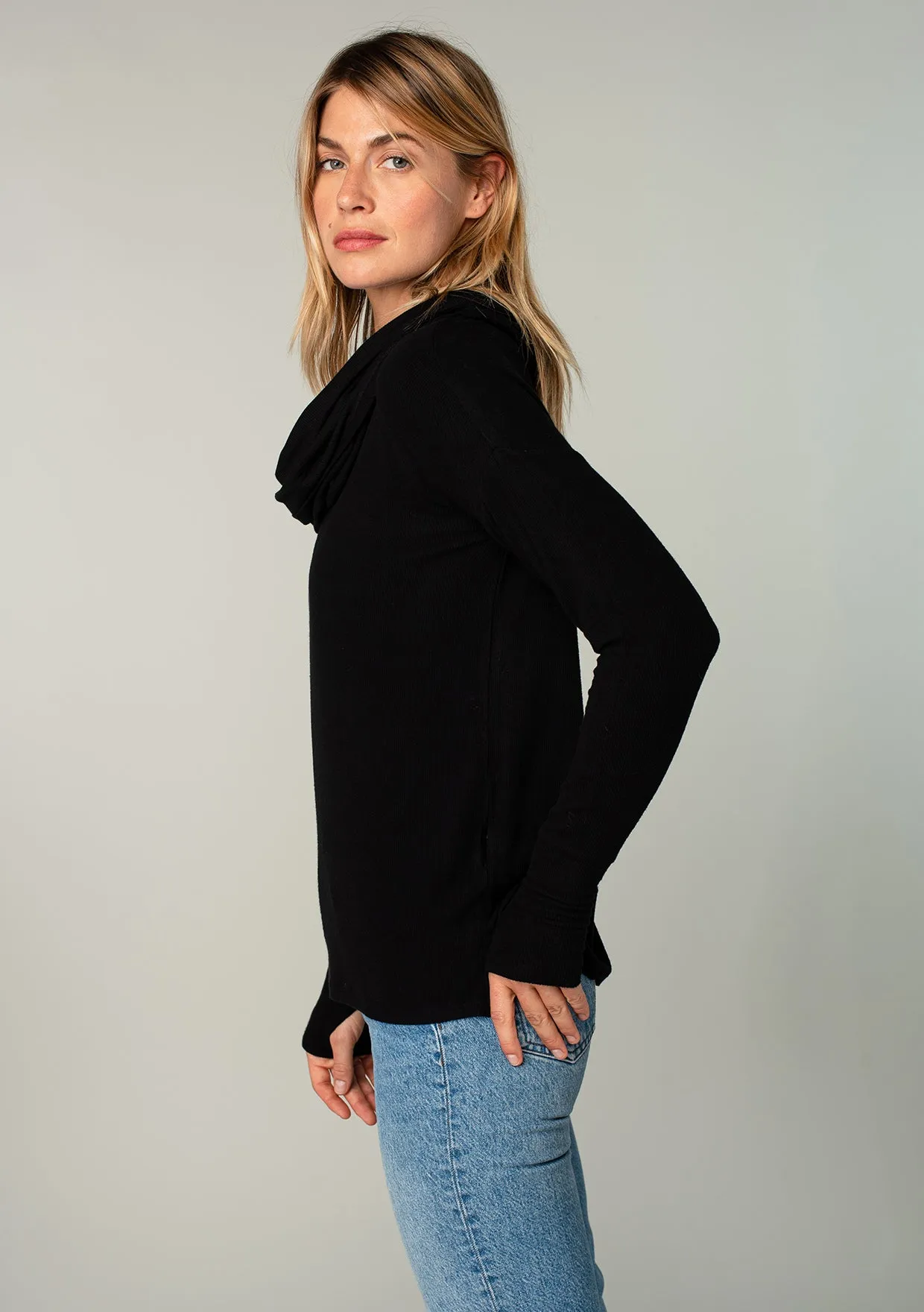 Long Weekend Micro Rib Cowl Neck Top