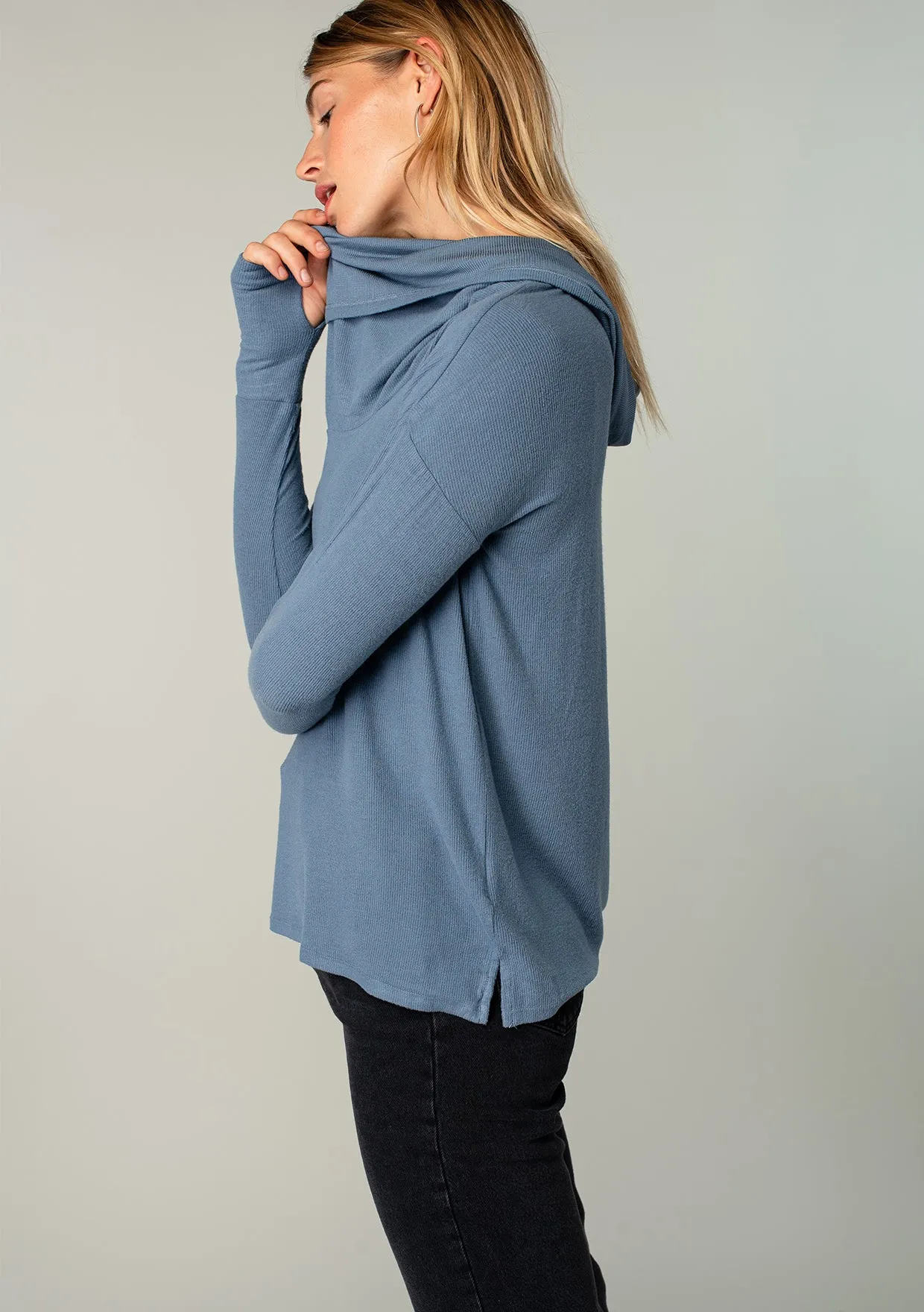 Long Weekend Micro Rib Cowl Neck Top