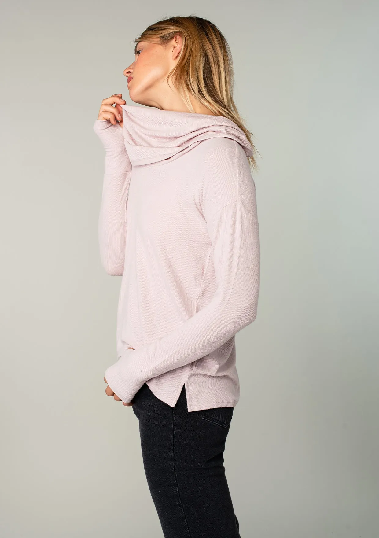 Long Weekend Micro Rib Cowl Neck Top