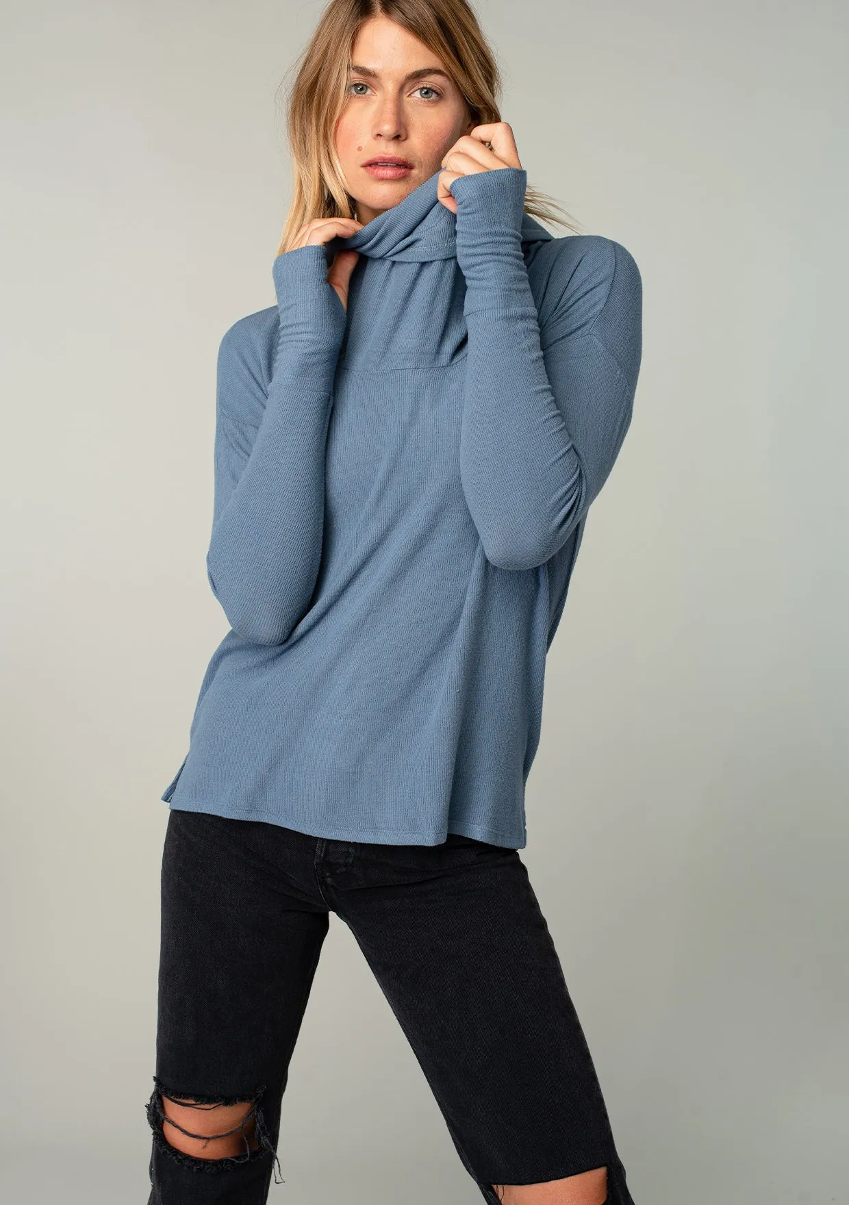 Long Weekend Micro Rib Cowl Neck Top