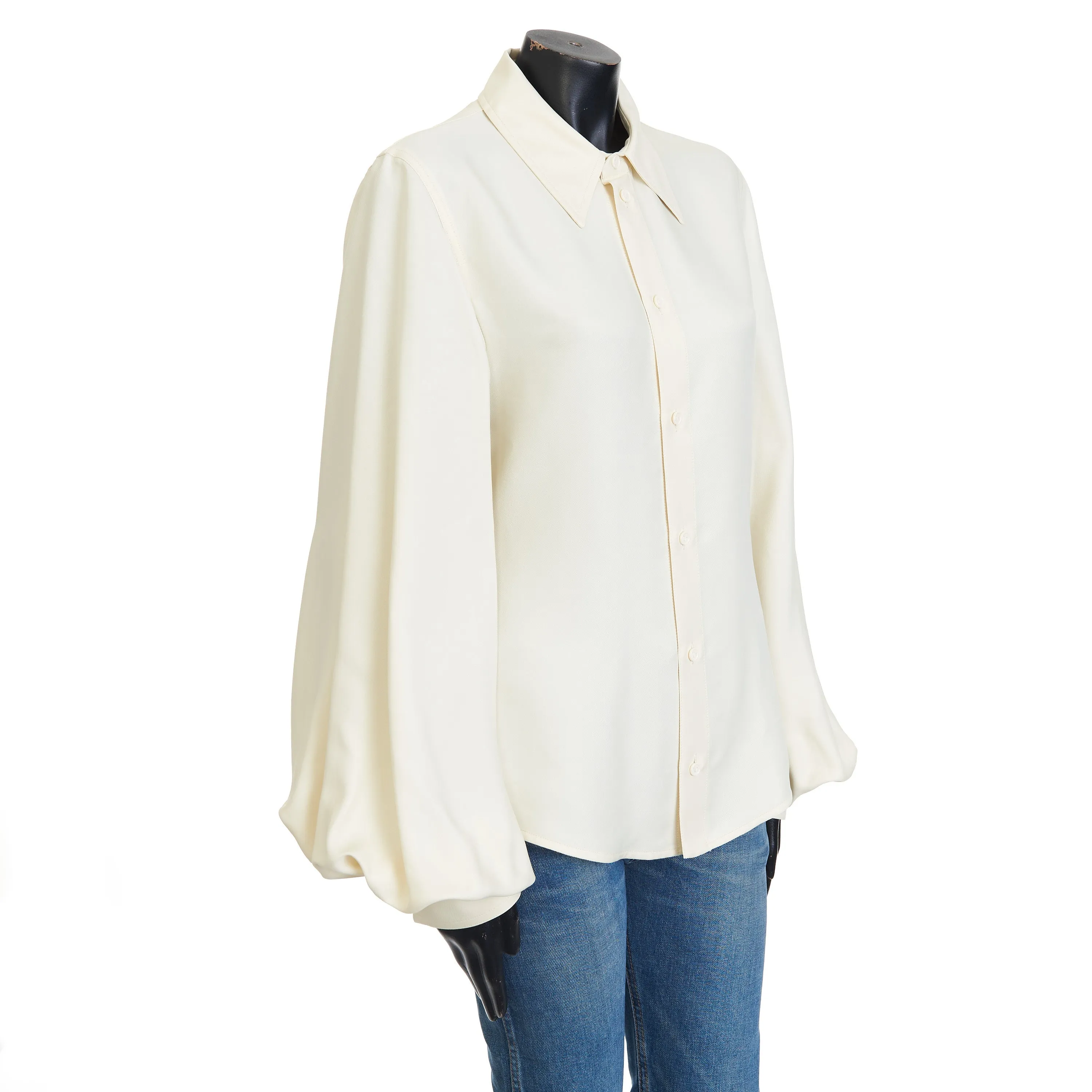 Longsleeve Shirt In Seasalt Beige Viscose & Silk Mix Fluid Twill