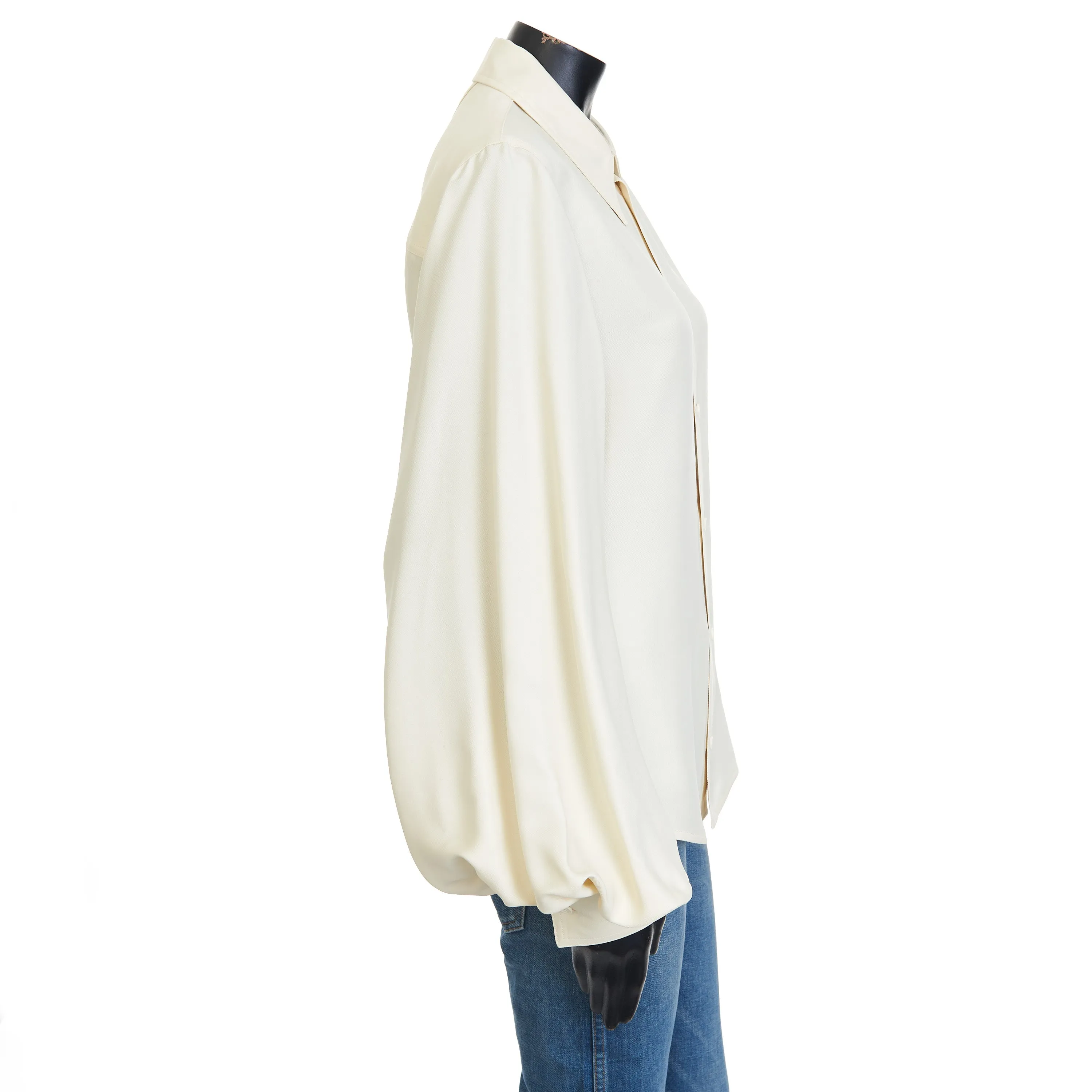 Longsleeve Shirt In Seasalt Beige Viscose & Silk Mix Fluid Twill