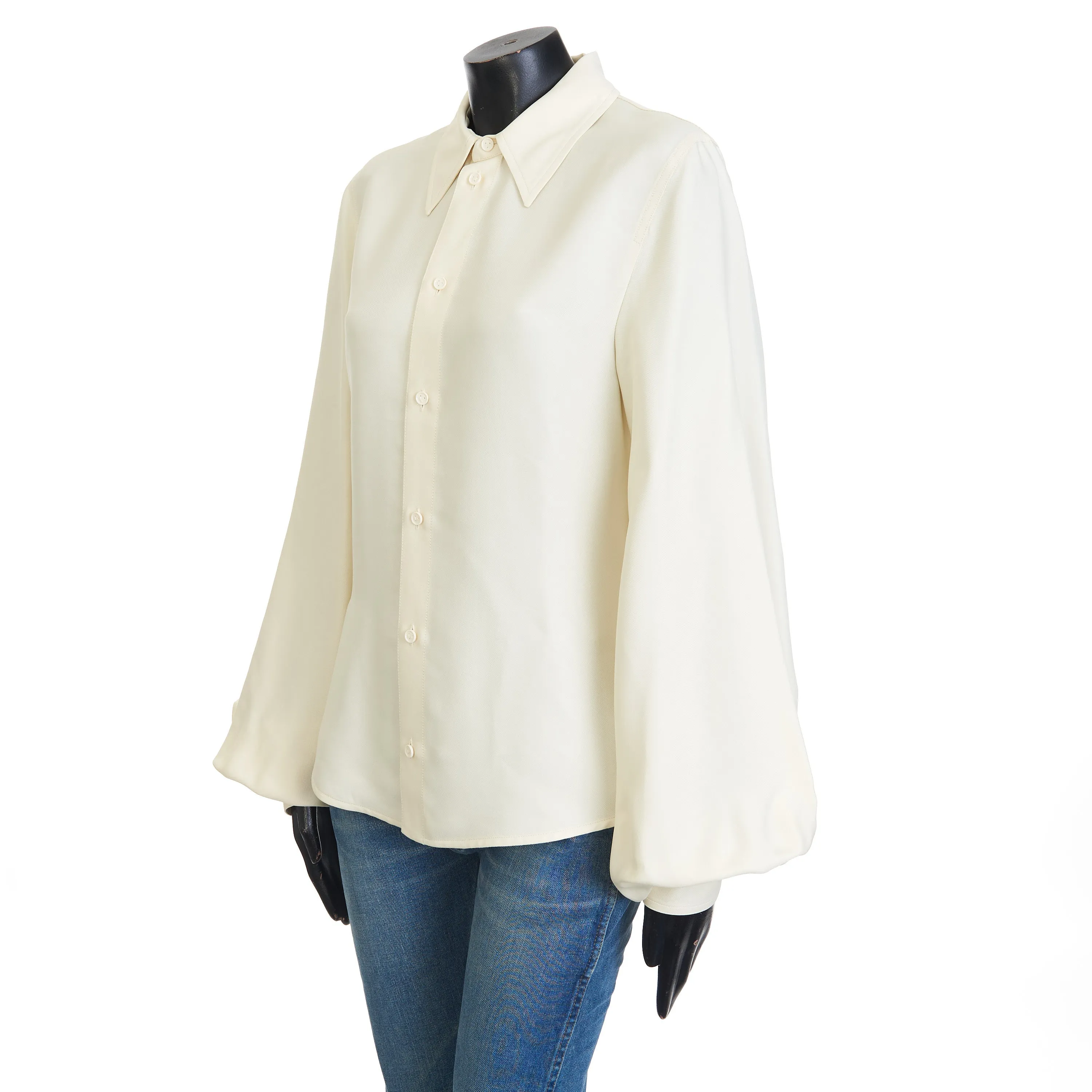 Longsleeve Shirt In Seasalt Beige Viscose & Silk Mix Fluid Twill