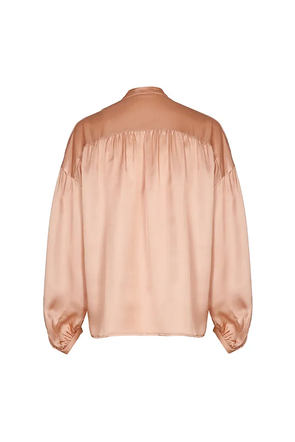 LOOSE FITTING PLEATED SHINY BLOUSE