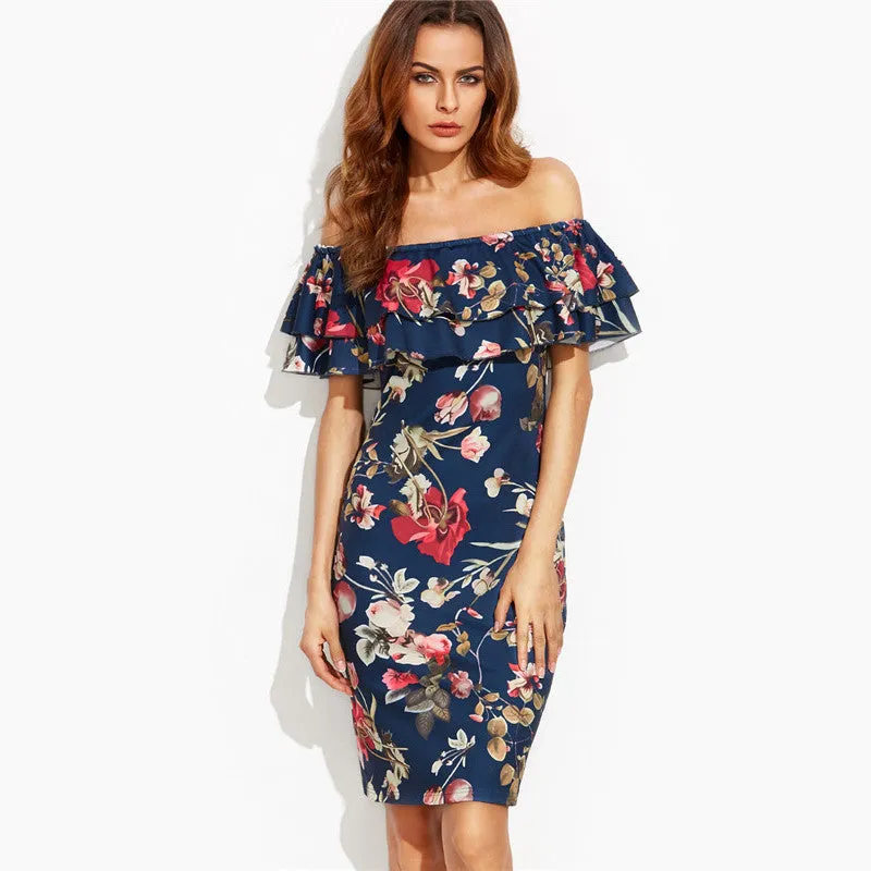 Lyubov Off The Shoulder Floral Sheath Dress