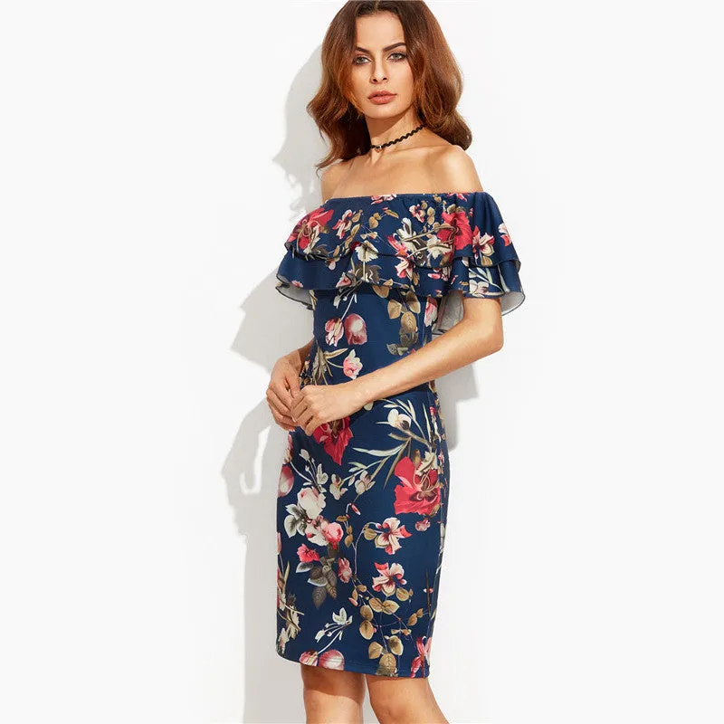 Lyubov Off The Shoulder Floral Sheath Dress