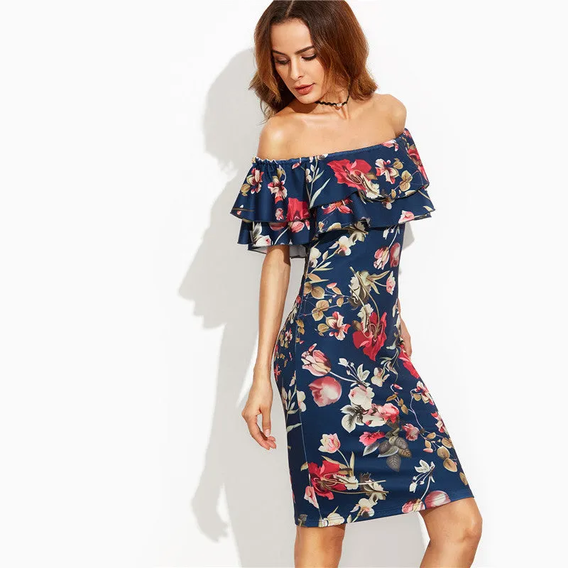 Lyubov Off The Shoulder Floral Sheath Dress