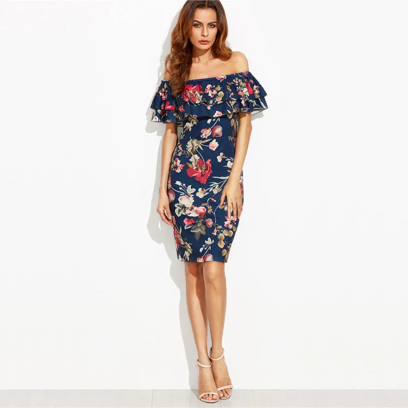 Lyubov Off The Shoulder Floral Sheath Dress