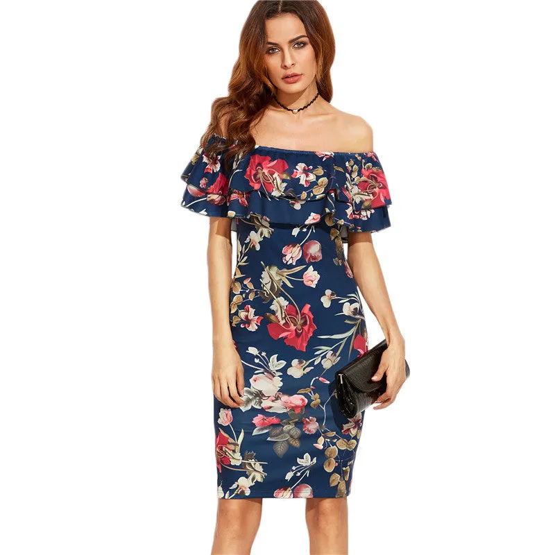 Lyubov Off The Shoulder Floral Sheath Dress