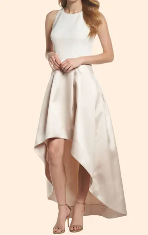 MACloth Halter High Low Satin Prom Dress Ivory Wedding Party Formal Gown