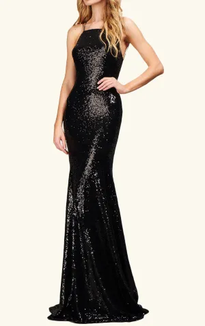 MACloth Halter Sequin Long Bridesmaid Dress Burgundy Formal Evening Gown