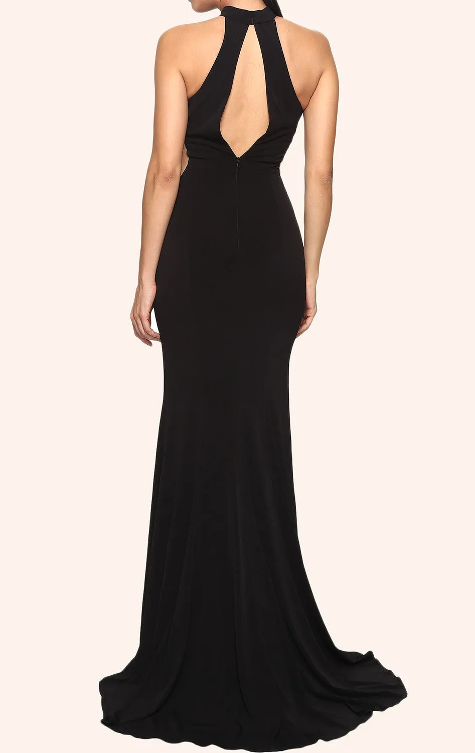MACloth Mermaid Halter Jersey Prom Dress Black Formal Evening Gown