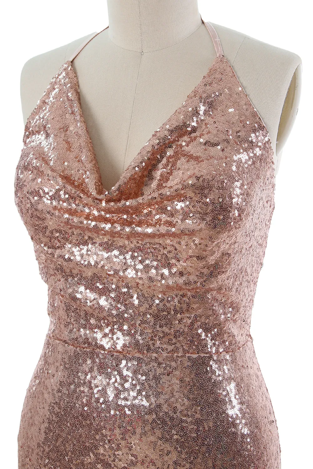 MACloth Women Halter Long Sequin Bridesmaid Dresses Party Evening Gown Maxi
