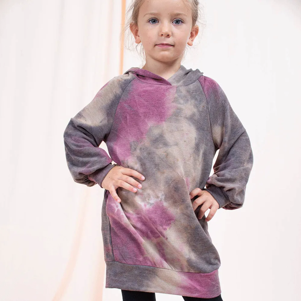Magenta and Mocha Tie Dye Hoodie Dress