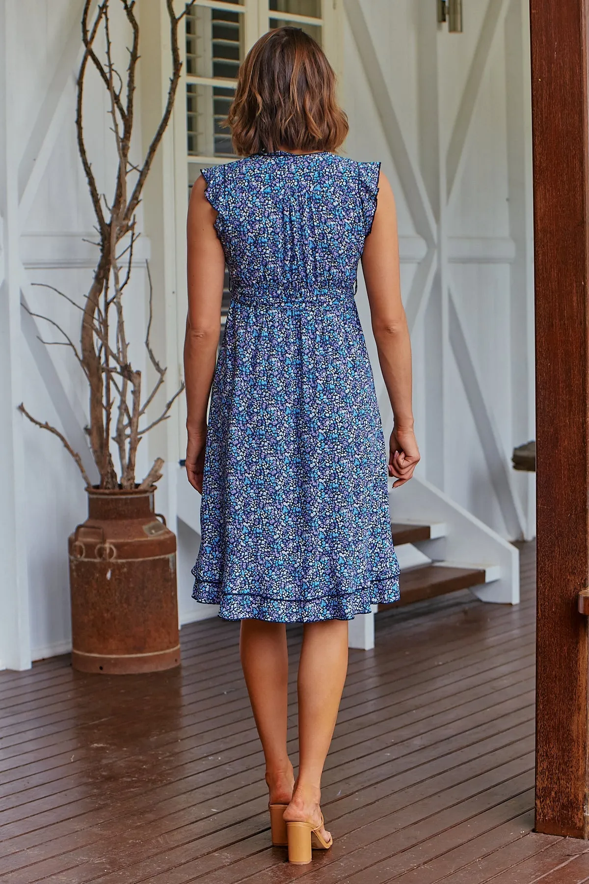 Maggie Navy Blue/Purple Floral Midi Dress