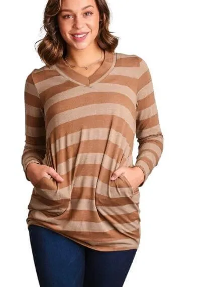 Marie Striped Long Sleeve V-Neck Top