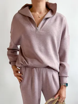 Mauve Marl Hawley Half Zip Sweatshirt