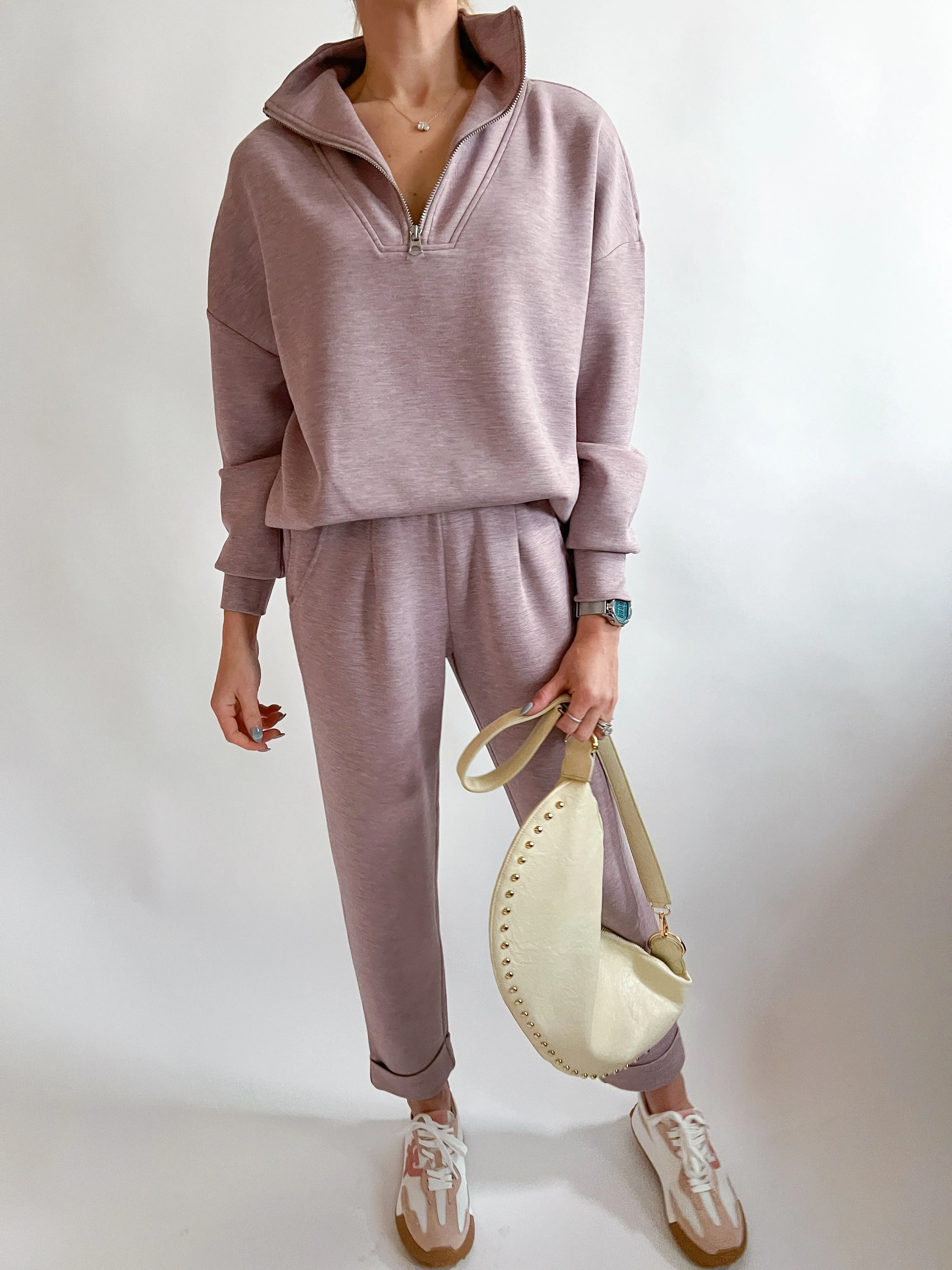 Mauve Marl Hawley Half Zip Sweatshirt