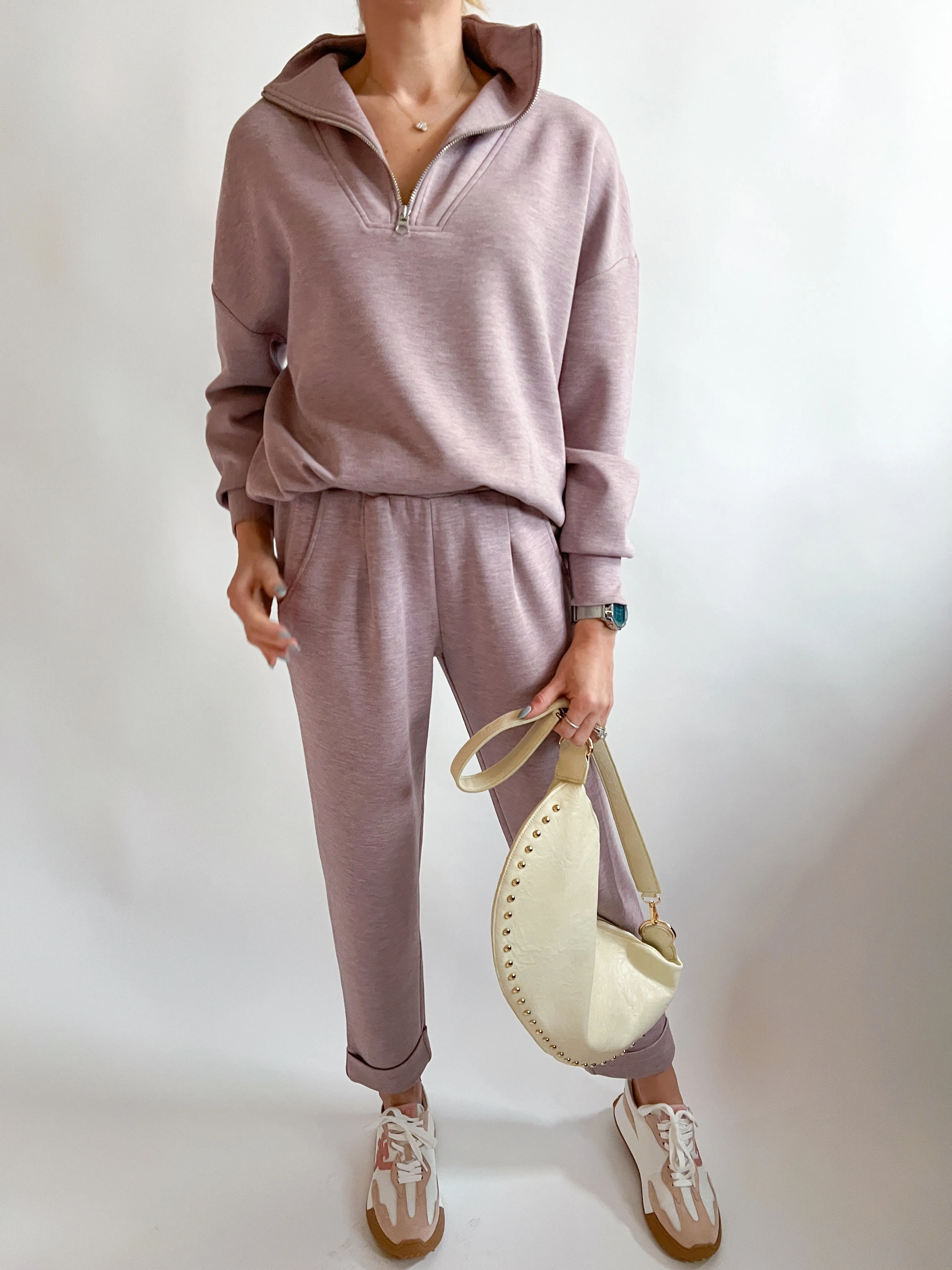 Mauve Marl Hawley Half Zip Sweatshirt