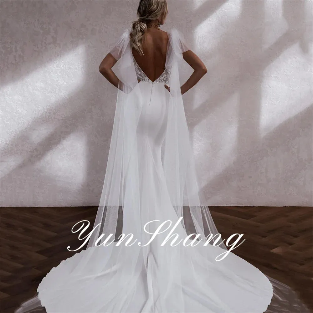 Mermaid Wedding Dresses Lace V-Neck Spaghetti Straps Open Back