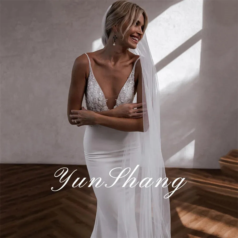 Mermaid Wedding Dresses Lace V-Neck Spaghetti Straps Open Back