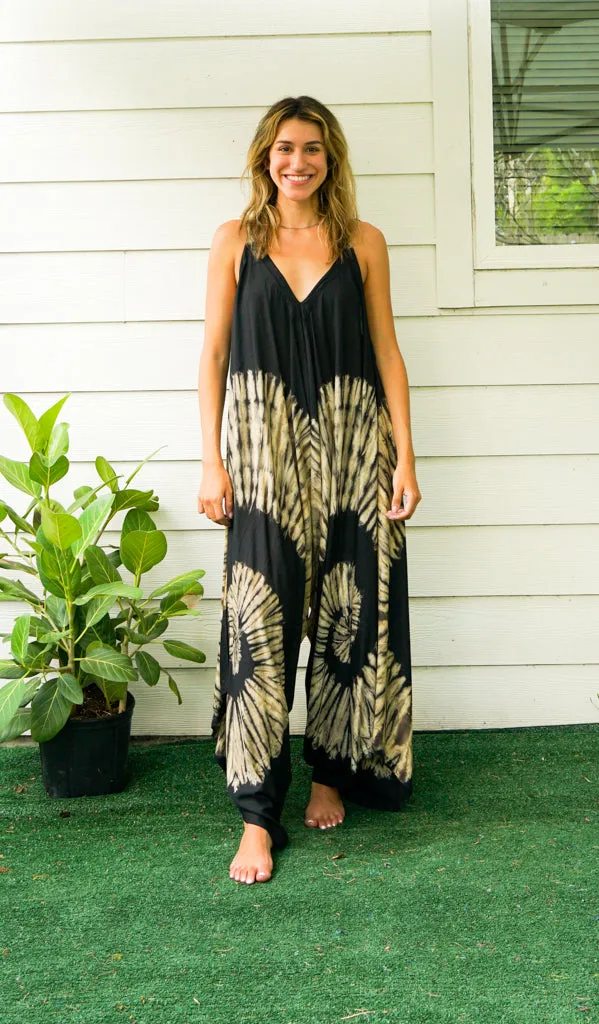 Midnight Sandstone Hand Dyed Wide Leg Boho Hippie Jumpsuits Rompers Pants