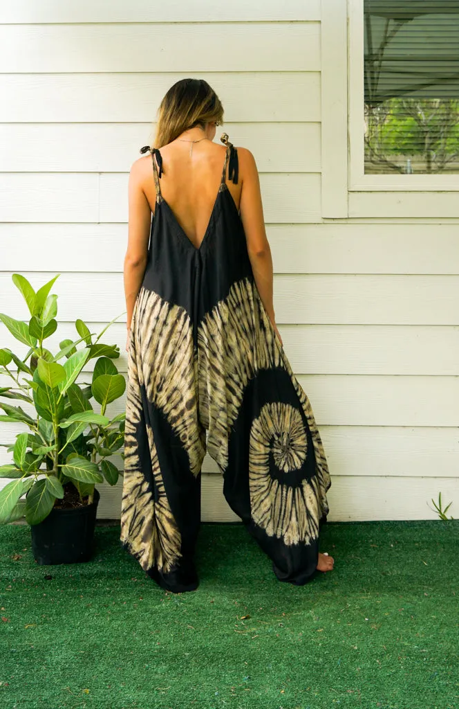 Midnight Sandstone Hand Dyed Wide Leg Boho Hippie Jumpsuits Rompers Pants