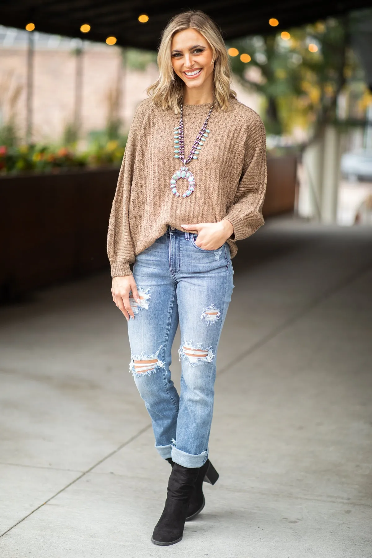 Mocha Raglan Sleeve Sweater