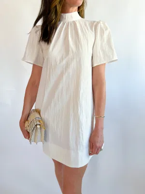 Mock Neck Back Tie Mini Dress
